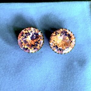 MADE IN AUSTRIA Marked Large PINK CRYSTAL EARRINGS Clip On VINTAGE